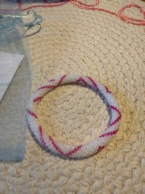 White and Pink Seed Bead Spiral Bracelet